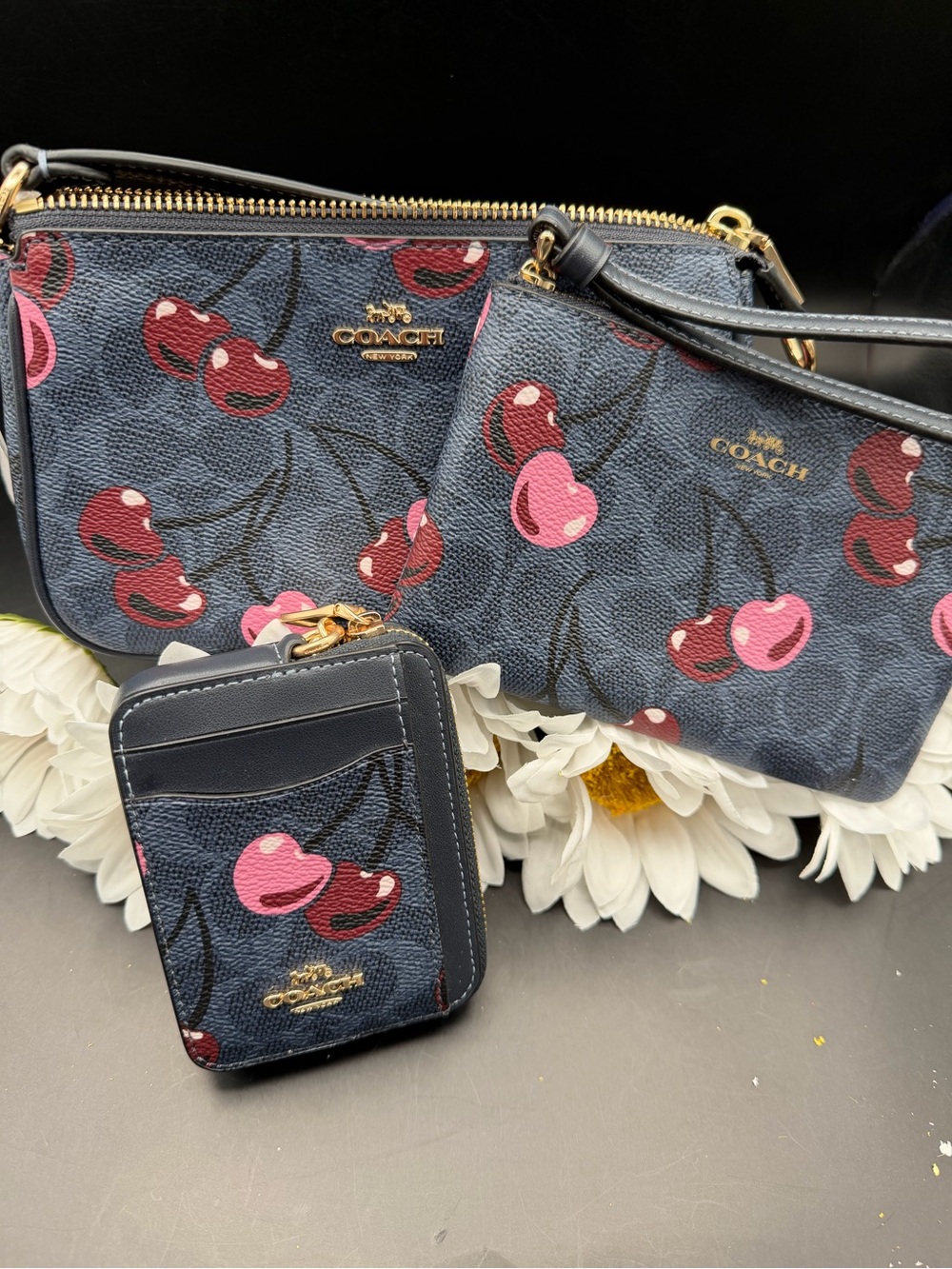 Coach Cherry Print Nolita, Medium Wristlet, and Zip Card Case Set